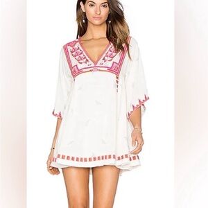 Free People Tulum Embroidered Mini Dress Small. Festival Boho Swingy Whimsy